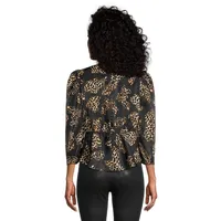 Print Satin Peplum Blouse