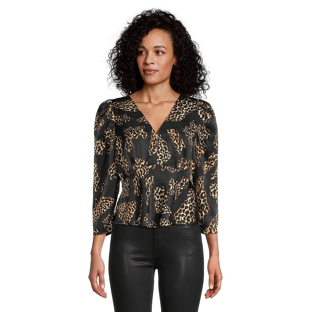 Print Satin Peplum Blouse