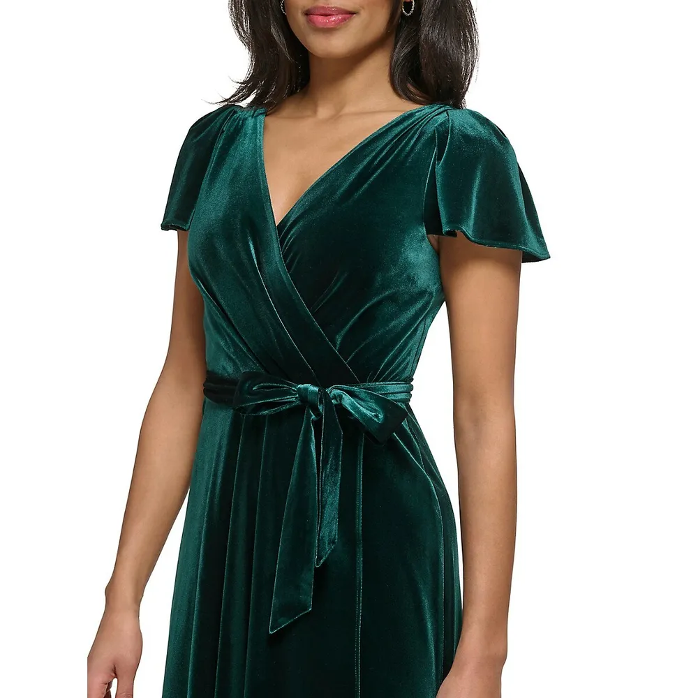 Velvet Faux Wrap Dress