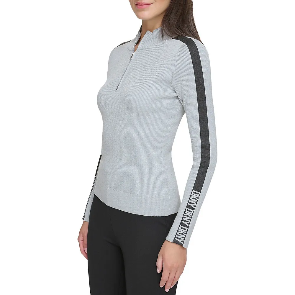 Mockneck Half-Zip Ribbed Sweater