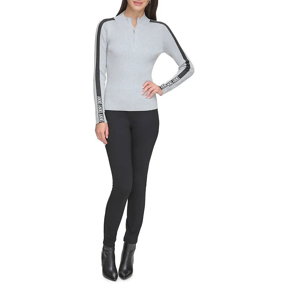 Mockneck Half-Zip Ribbed Sweater
