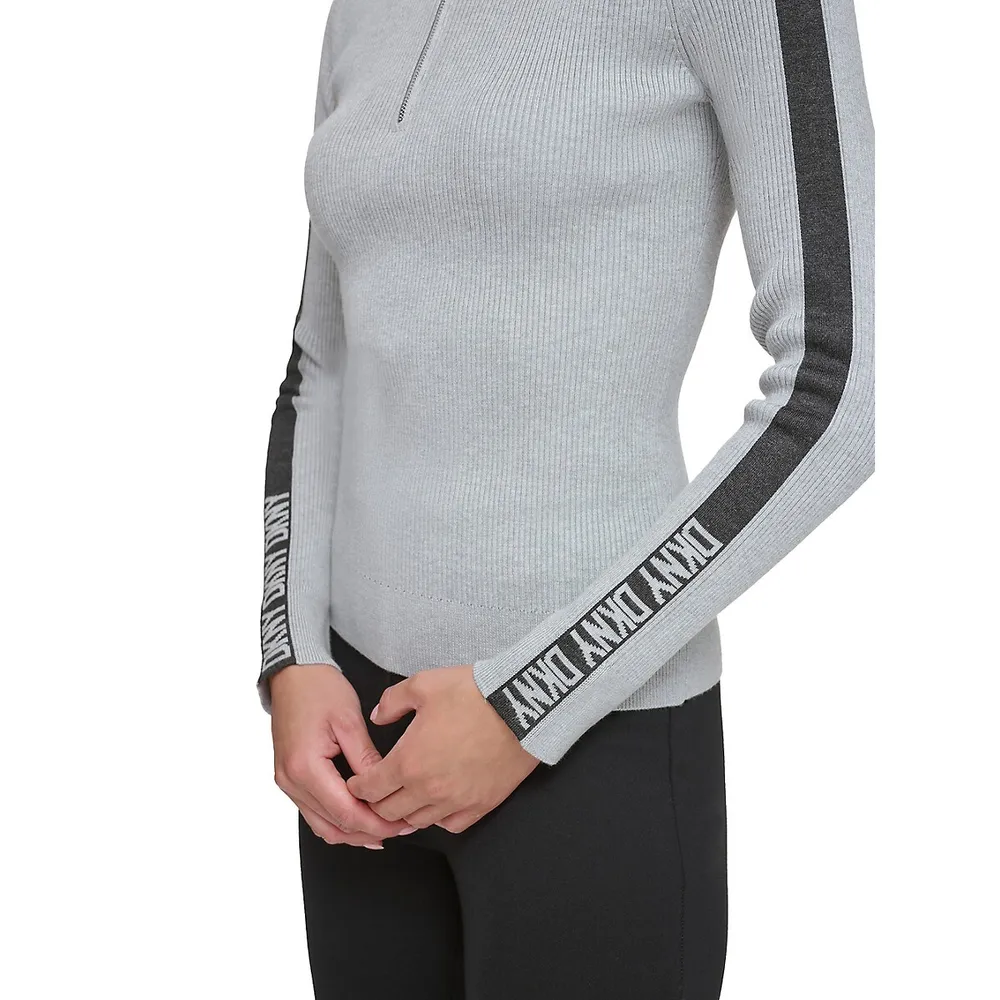 Mockneck Half-Zip Ribbed Sweater