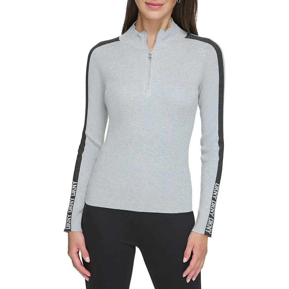 Mockneck Half-Zip Ribbed Sweater