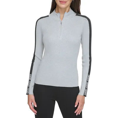 Mockneck Half-Zip Ribbed Sweater