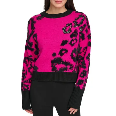 Embellished Animal-Print Sweater