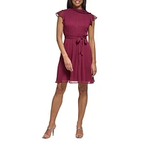 Flutter-Sleeve Pintucked Dress