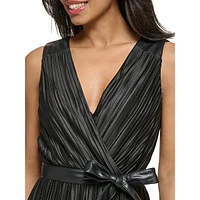 Pleated Jersey and Faux Leather-Trim Jumpsuit