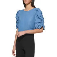 Tencel Puffy Ruched-Sleeve Top