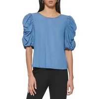 Tencel Puffy Ruched-Sleeve Top