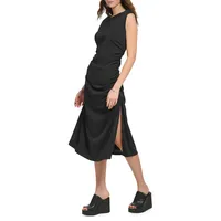 Sleeveless Crisp Knit Ruched Midi Dress