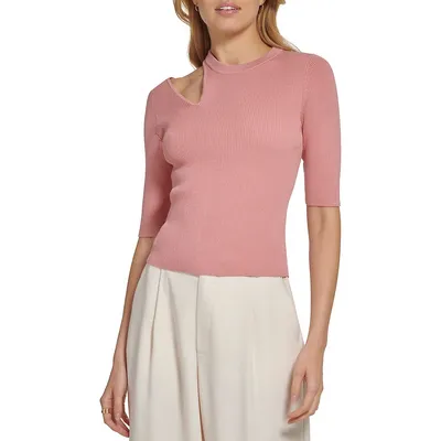 Shoulder Cutout Ribbed Sweater