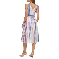 Stripe Faux-Wrap Midi Dress