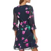 Floral Chiffon Balloon Sleeve Dress