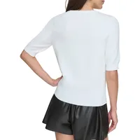 Mesh Neckline Ribbed Edge Top