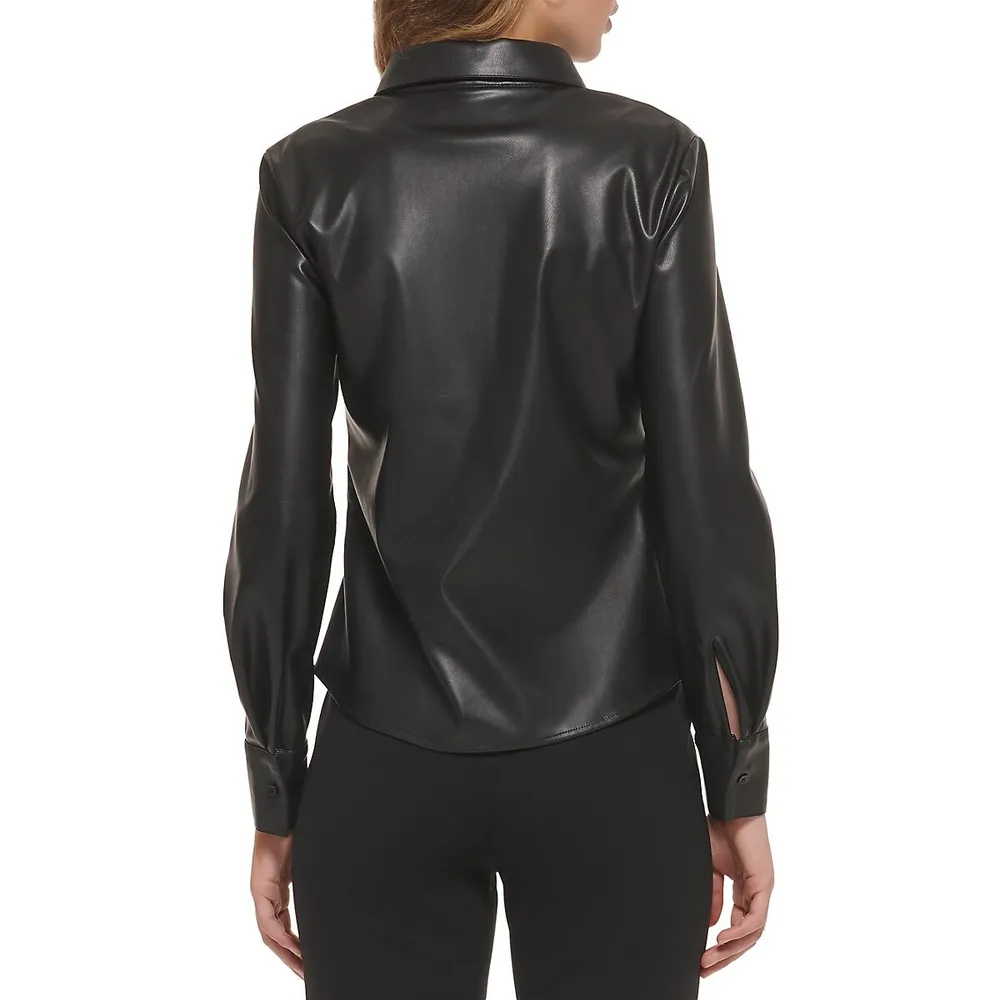 Ruched Front Faux Leather Shirt