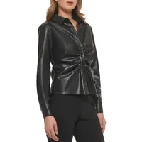 Ruched Front Faux Leather Shirt