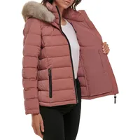 Faux Fur Hooded Short Puffer Coat