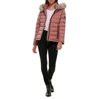 Faux Fur Hooded Short Puffer Coat