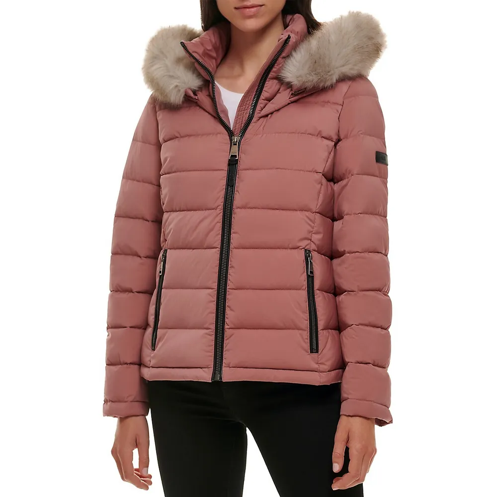 Faux Fur Hooded Short Puffer Coat