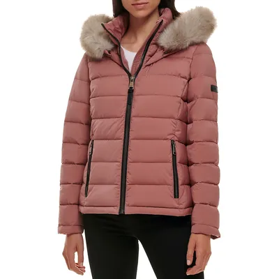 Faux Fur Hooded Short Puffer Coat