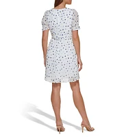 Polka-Dot Puff-Sleeve Dress
