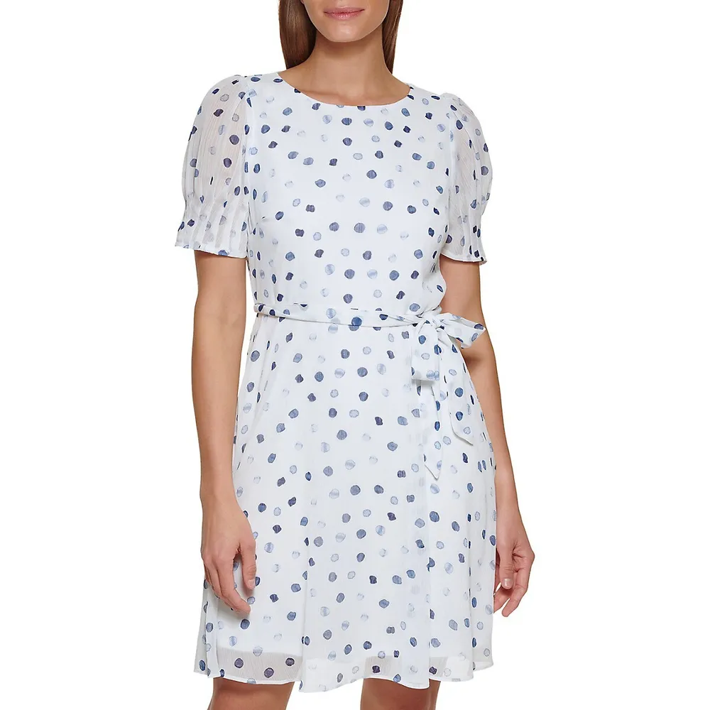 Polka-Dot Puff-Sleeve Dress