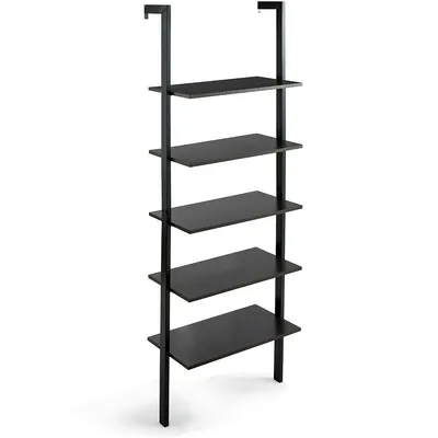 5-tier Ladder Shelf Wood Wall Mounted Bookshelf W/metal Frame Display Shelf