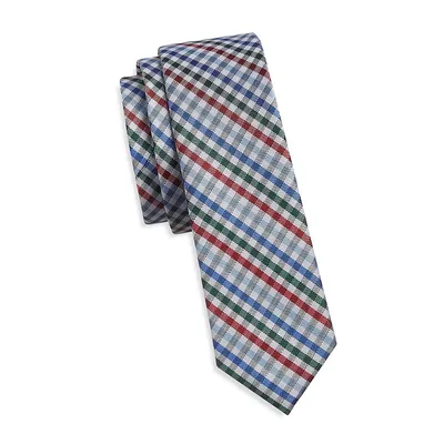 Cravate étroite à motif guingan pour garçon et petit