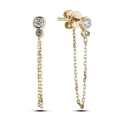 10k Yellow Gold 0.14 Cttw Canadian Diamond Stud Earrings With Chain