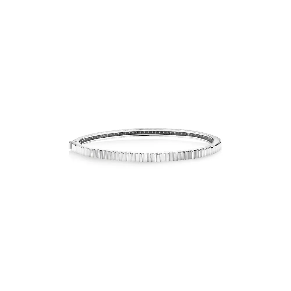 Ribbed Oval Hinge Bangle In 10kt White Gold