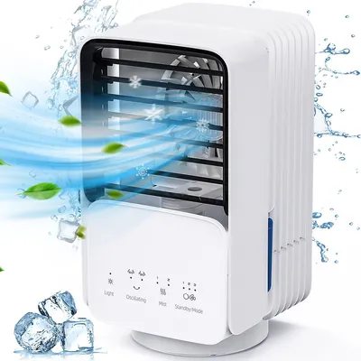 Portable Air Cooler, 3 In 1 Air Cooler Fan With 3 Speeds, 2 Angle Oscillation, 7 Colors Lights For Home, Bedroom, Office, Outdoor Activities - Dh-kts04