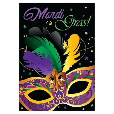Feathered Mask "mardi Gras!" Outdoor Garden Flag - 18" X 12.5" - Black And Purple