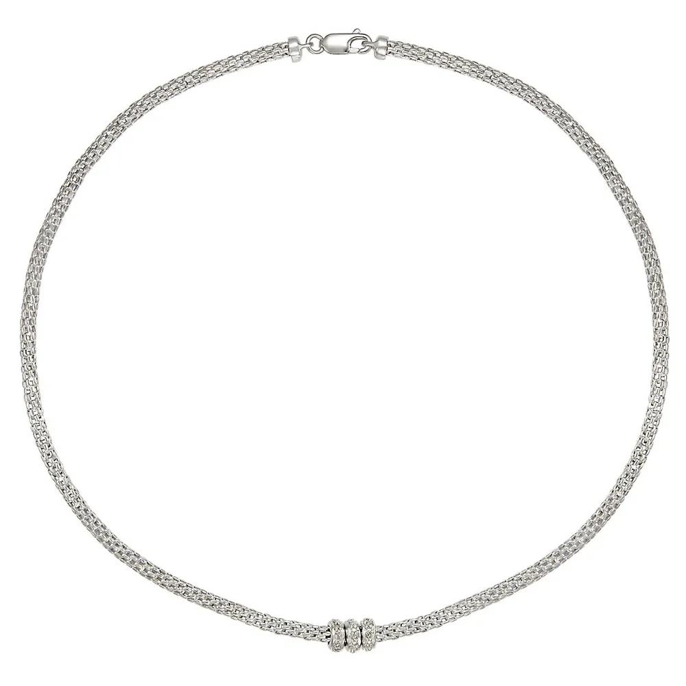 Sterling Silver 17" Mesh With Three Rondels Chain