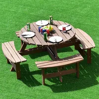 Patio 8 Seat Wood Picnic Table Beer Dining Seat Bench Set Pub Garden Yard