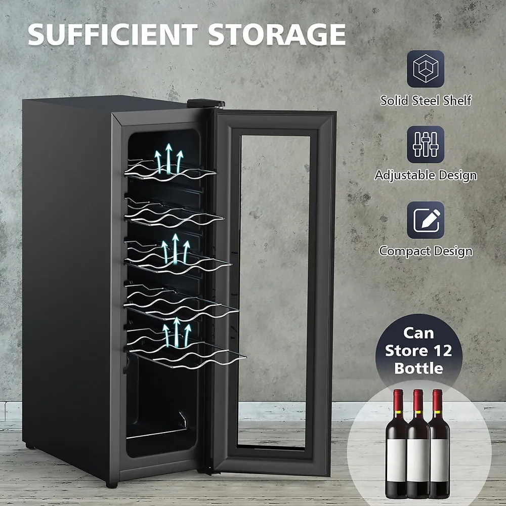 12 Bottle Compressor Wine Cooler Refrigerator Large Freestanding Wine Cellar