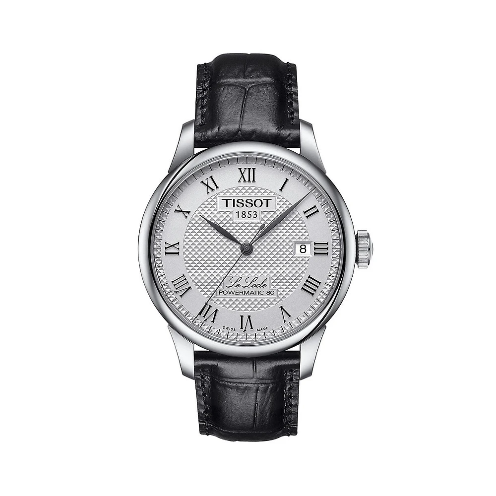 Montre en acier inoxydable avec bracelet en cuir T-Classic Le Locle Powermatic 80 T0064071603300