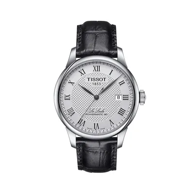 T-Classic Le Locle Powermatic 80 Stainless Steel & Leather Strap Watch T0064071603300