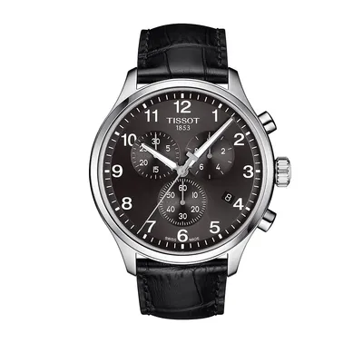 T-Sport Chrono XL Stainless Steel Leather Strap Watch