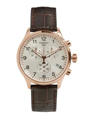 Mens Rose Goldtone Leather Strap Sports Watch