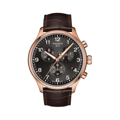 Montre chronographe en acier inoxydable Chrono XL Classic avec bracelet en cuir