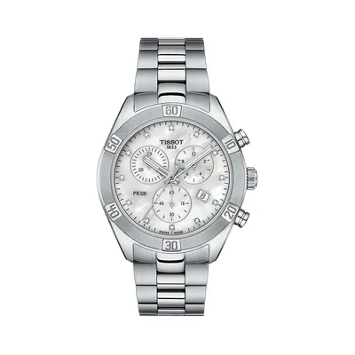 T-Classic PR 100 Mother of Pearl & Diamond Stainless Steel Bracelet Watch