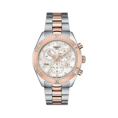 Montre chronographe en acier inoxydable deux tons avec diamants 0,0456 ct PT T-Classic