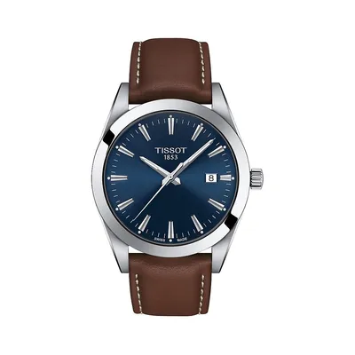 Gentleman Stainless Steel & Leather-Strap Watch T1274101604100