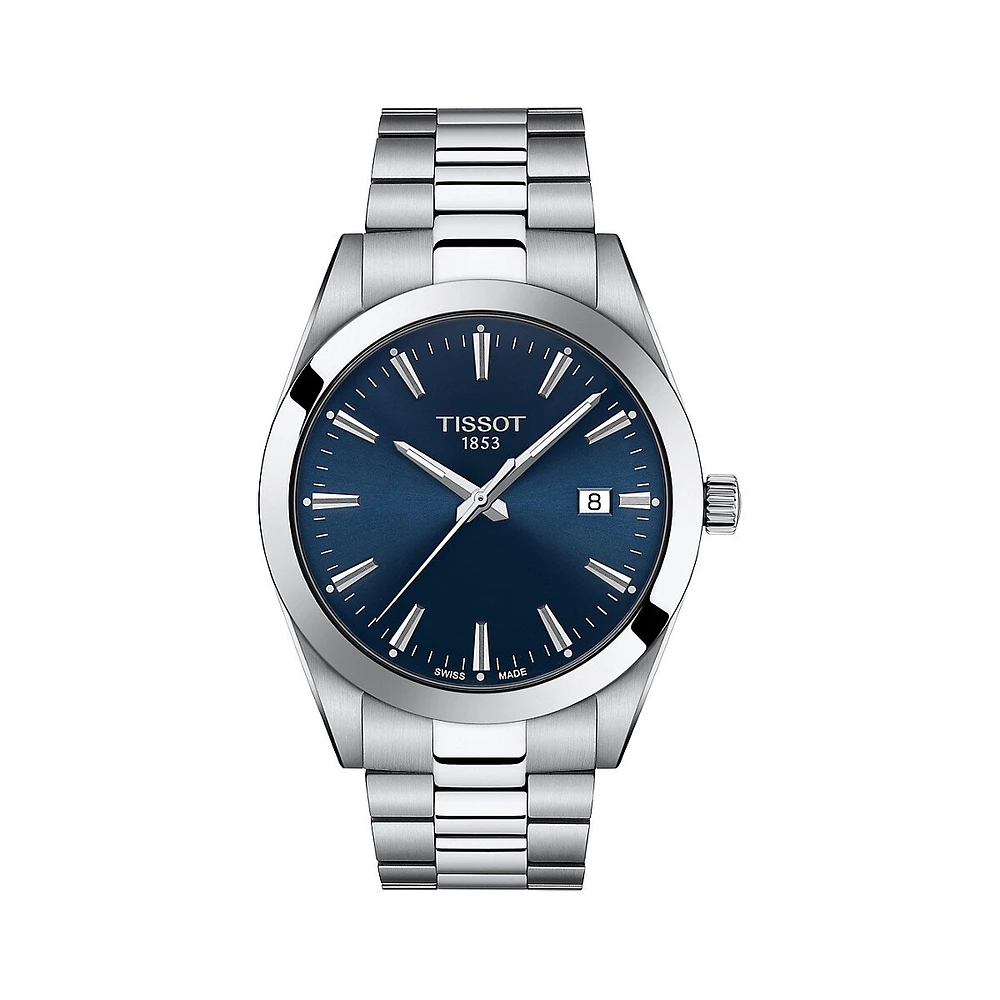 Montre-bracelet T-Classic à cadran bleu en acier inoxydable