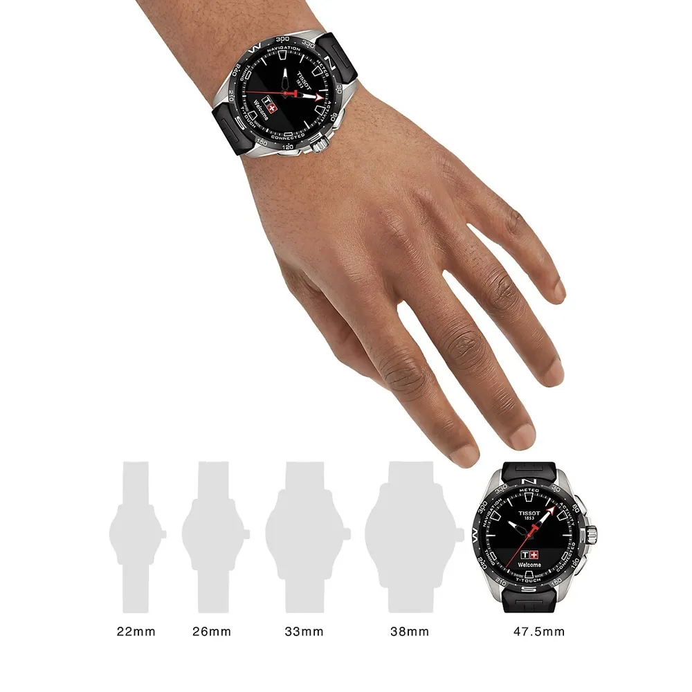 Montre intelligente solaire en titane avec bracelet en caoutchouc noir T-Touch Connect T1214204705100