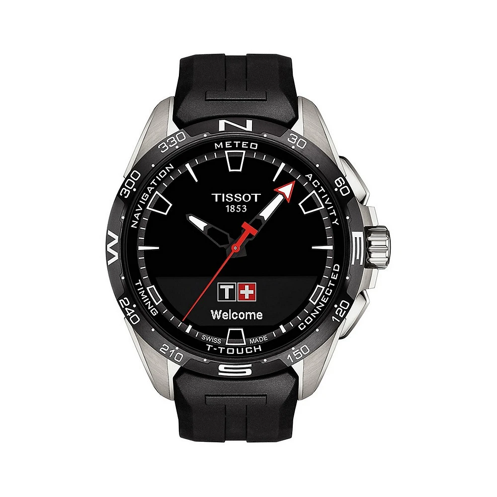 Montre intelligente solaire en titane avec bracelet en caoutchouc noir T-Touch Connect T1214204705100