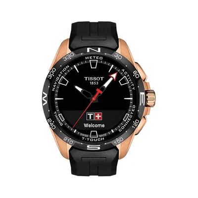 Montre intelligente à bracelet en silicone noir et or rose T-Touch Connect T1214204705102