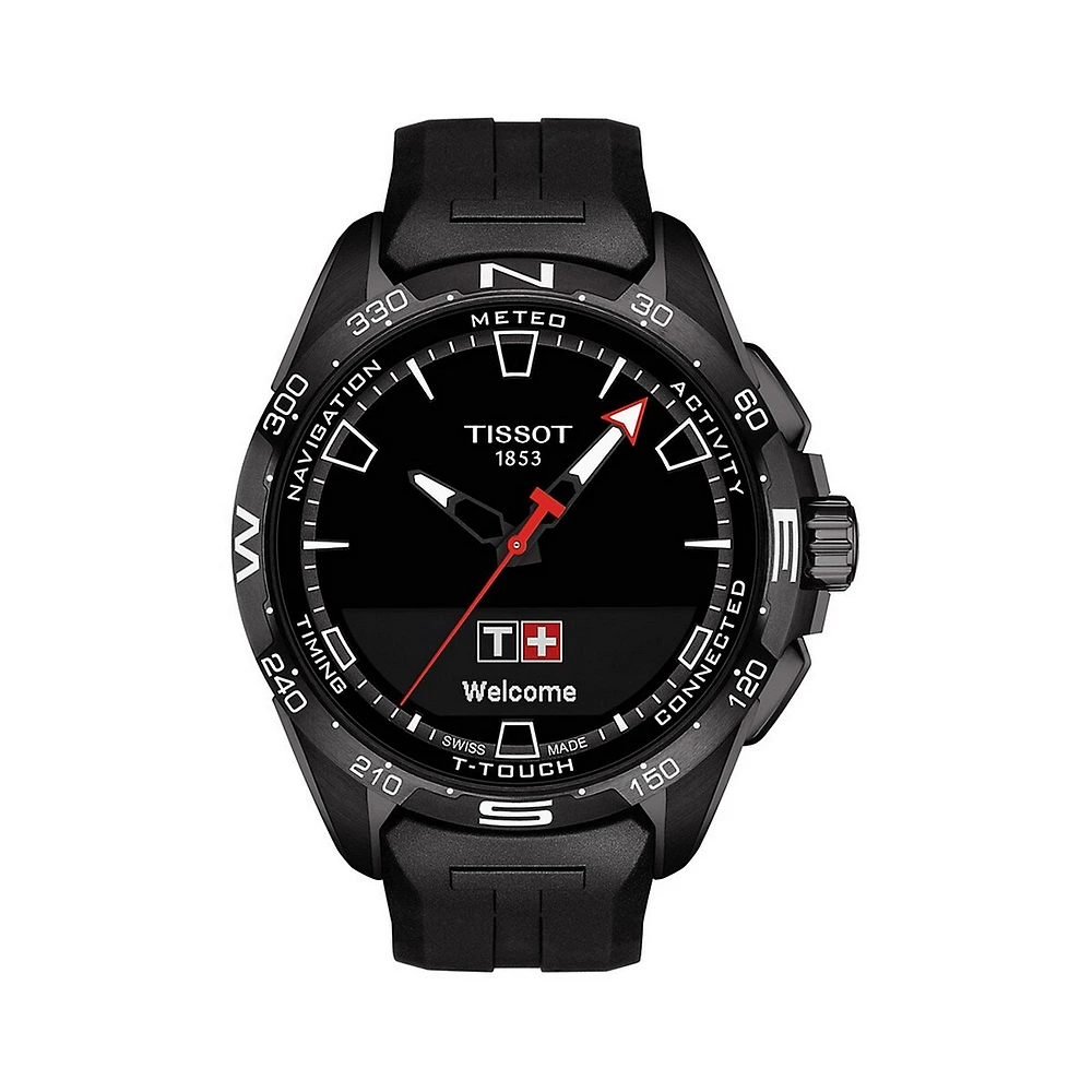 Montre intelligente solaire en titane avec bracelet en caoutchouc noir T-Touch Connect T1214204705103