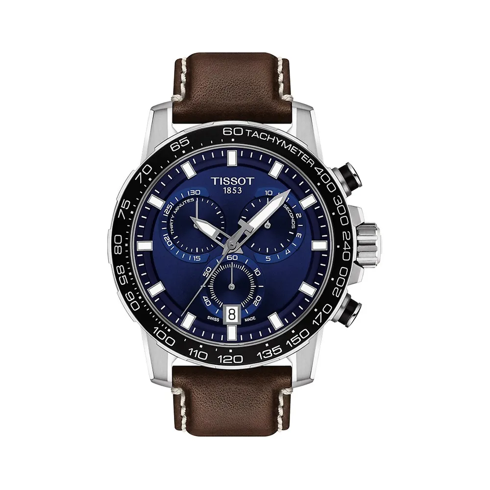 Supersport Chrono Blue Dial Brown Leather Watch T1256171604100