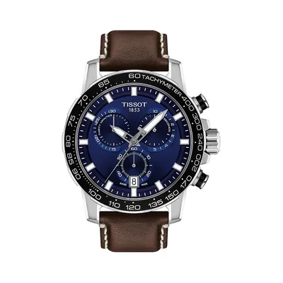 Montre chronographe à cadran bleu et à bracelet en cuir brun SuperSport